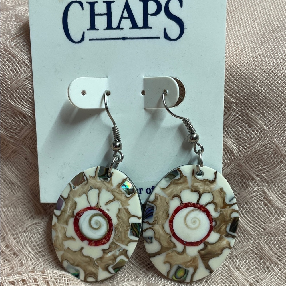 Chaps Oval Earrings with Red and Brown Swirl